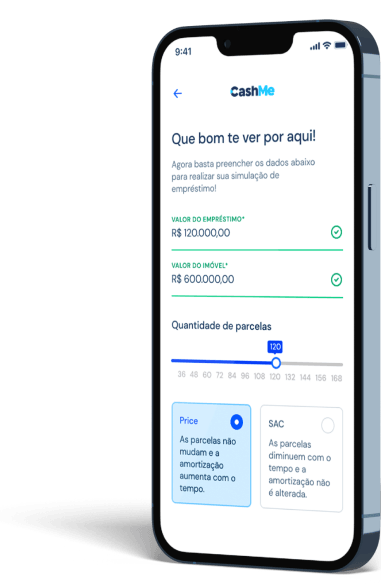 Celular mostrando uma simulação com a CashMe