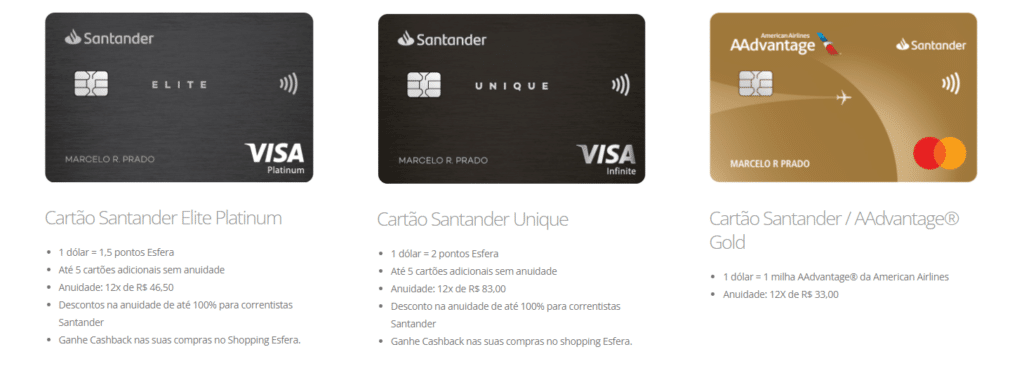 Como solicitar Cartão de crédito santander Platinum, santander Unique e Santander AAdvantage Gold