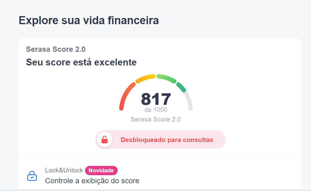 score de crédito do aplicativo Serasa para análise de crédito