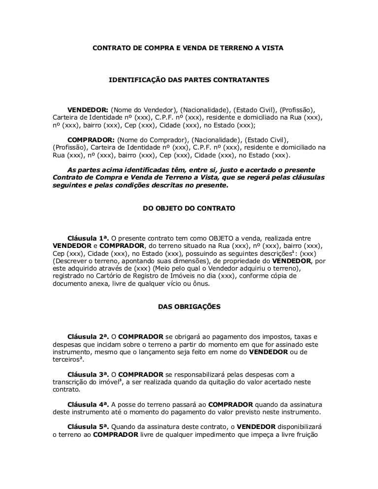 Modelo de contrato de compra e venda de terreno